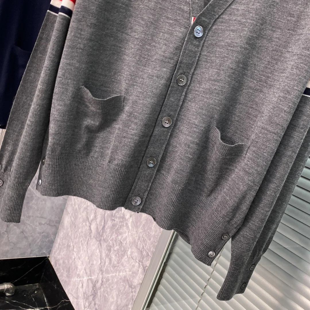 톰브라운 RWB 니트 가디건 그레이