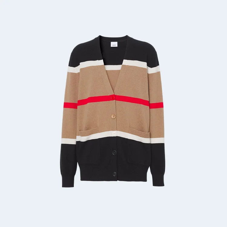 버버리 스트라이프 캐시미어 실크 가디건