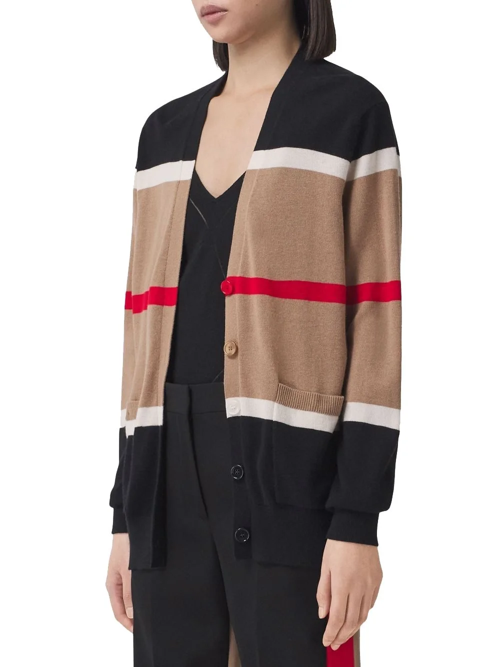 버버리 스트라이프 캐시미어 실크 가디건