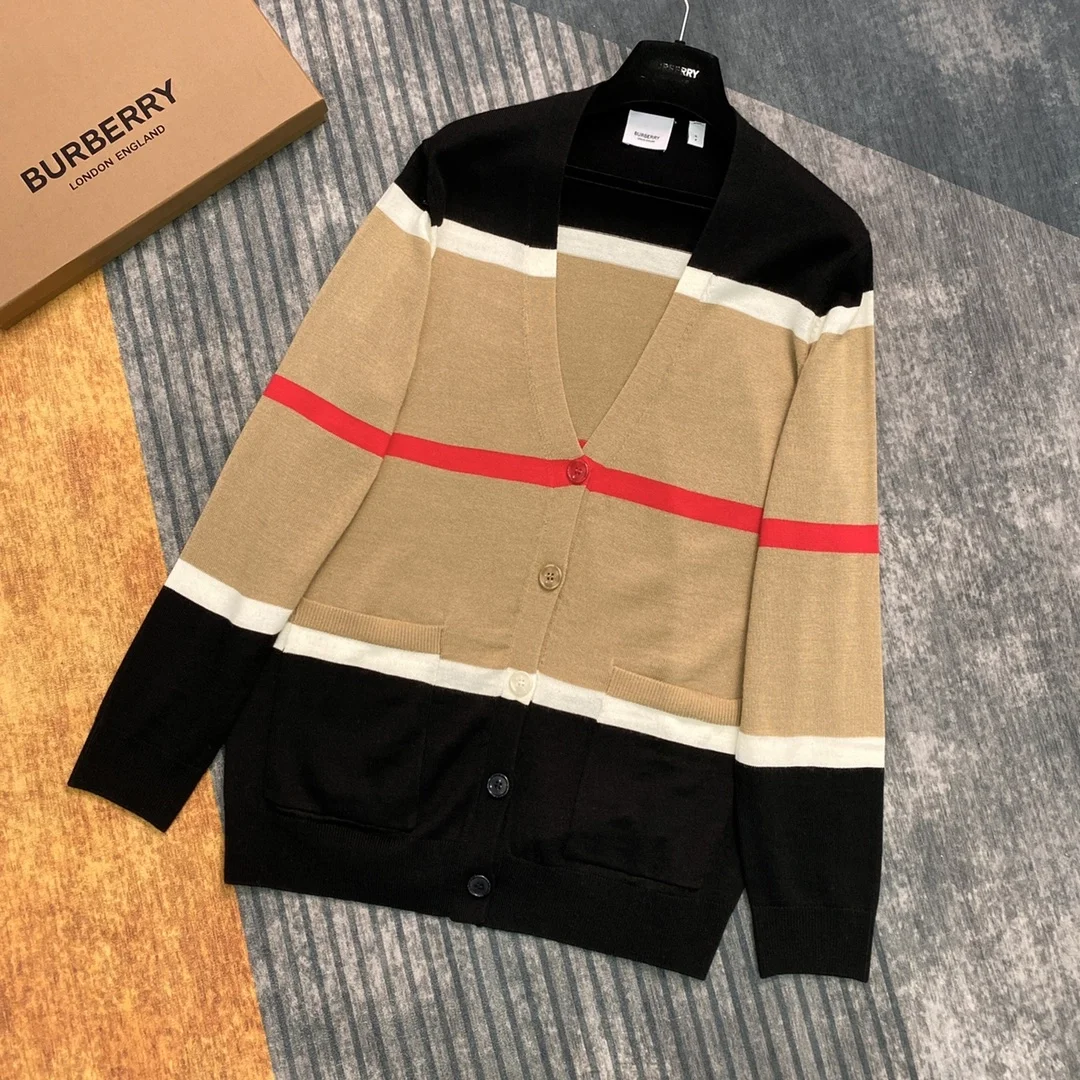 버버리 스트라이프 캐시미어 실크 가디건