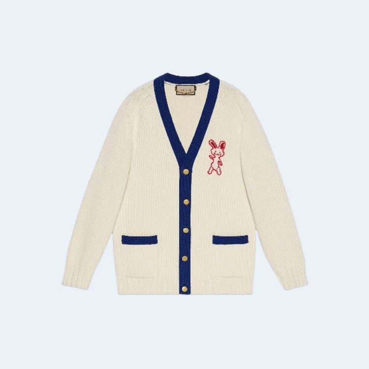 구찌 레빗 엠브로이드 브이넥 가디건