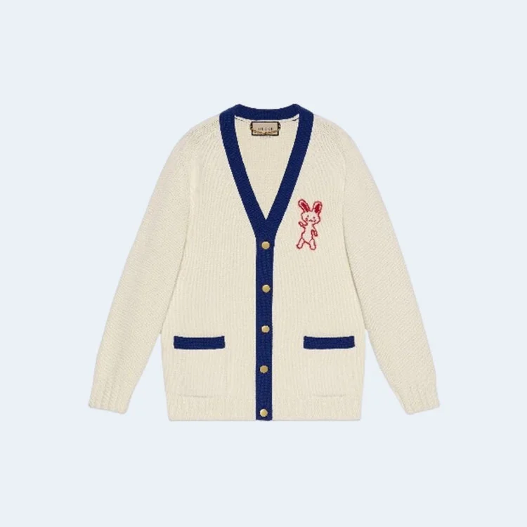 구찌 레빗 엠브로이드 브이넥 가디건