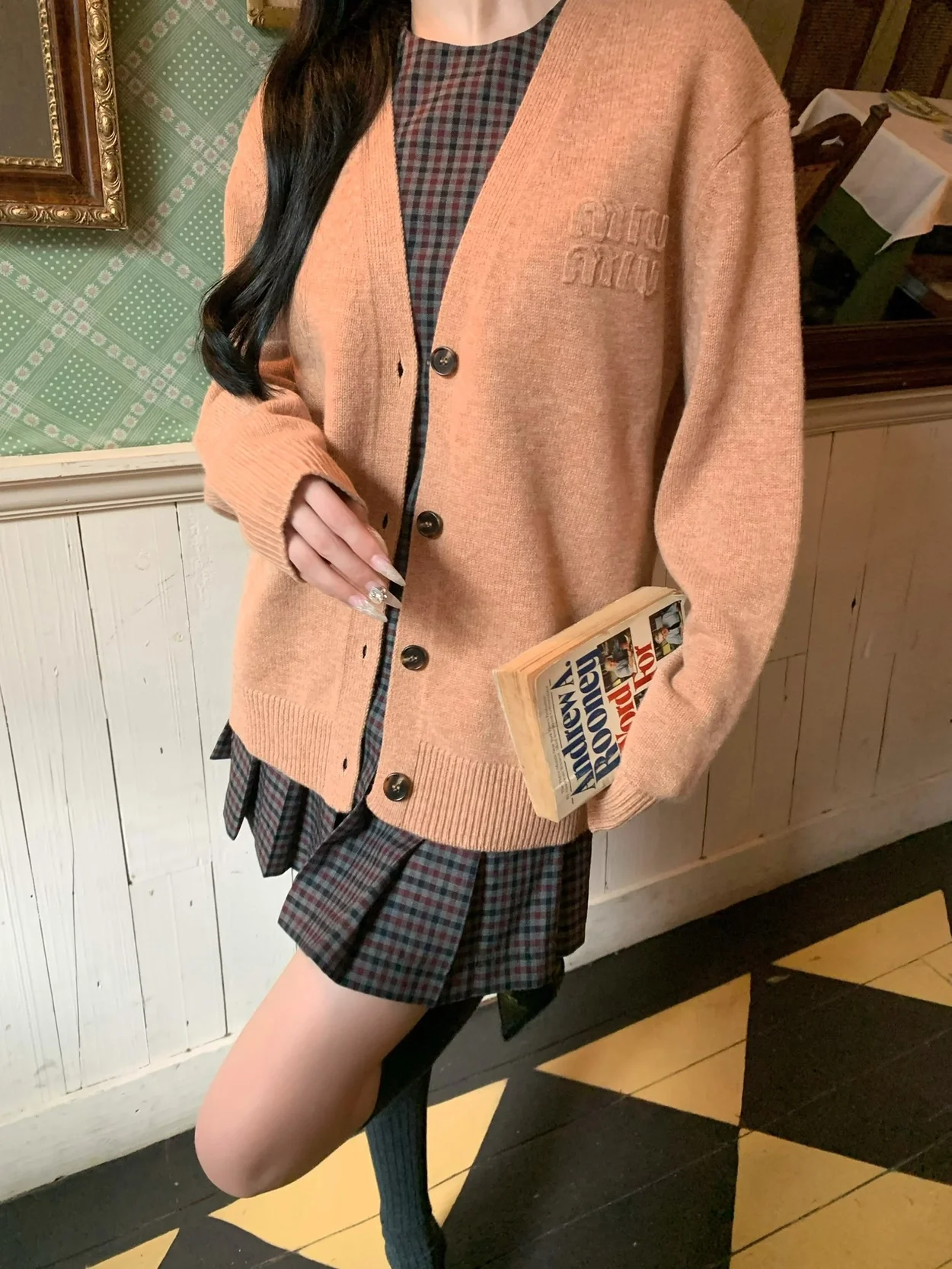 미우미우 나일론 니트 울 카디건