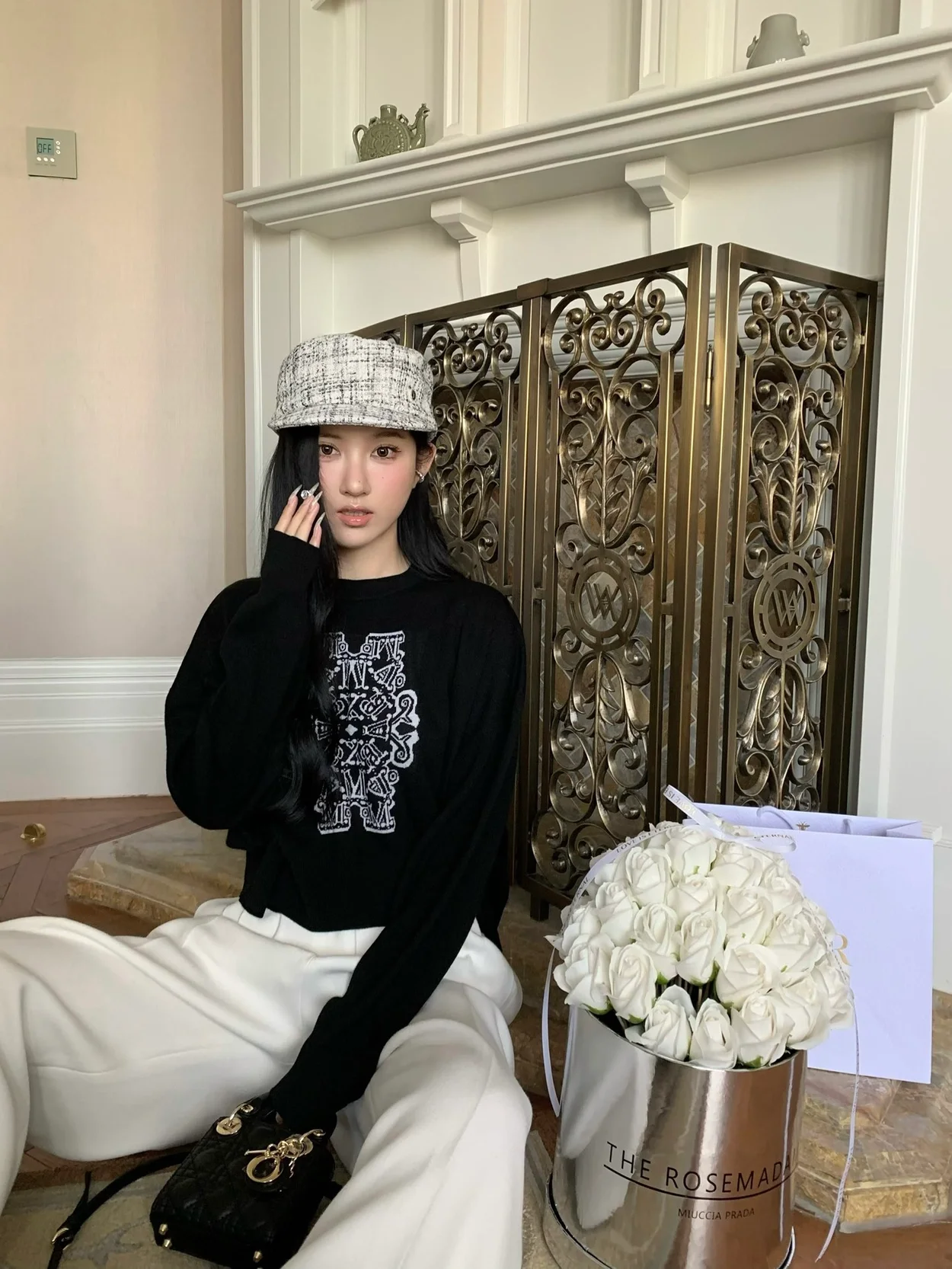 막스마라 SIR 크롭 울 자카드 니트