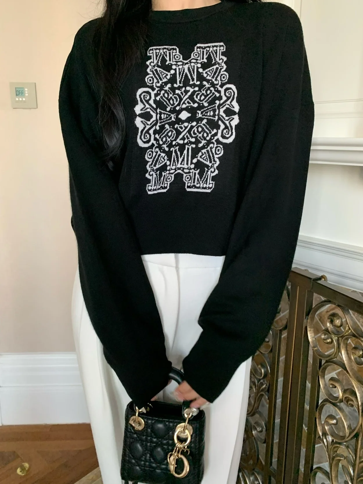 막스마라 SIR 크롭 울 자카드 니트