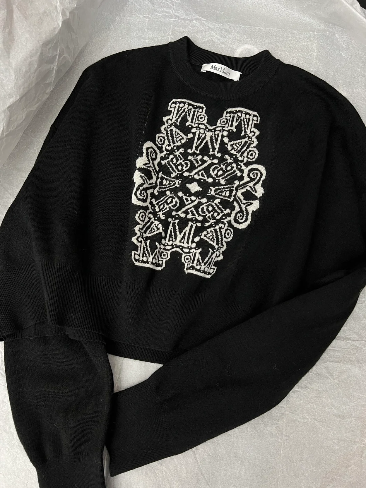 막스마라 SIR 크롭 울 자카드 니트