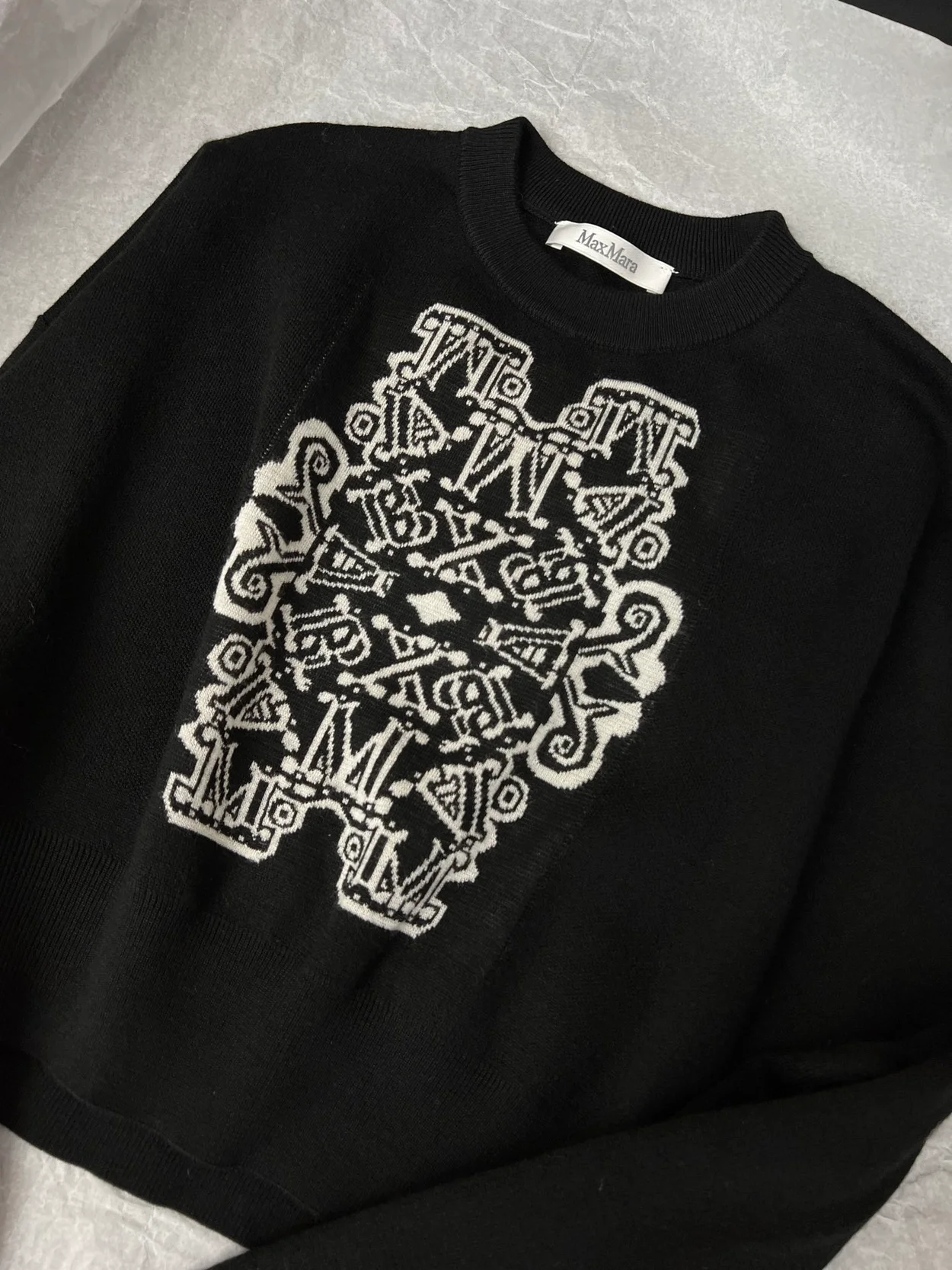 막스마라 SIR 크롭 울 자카드 니트