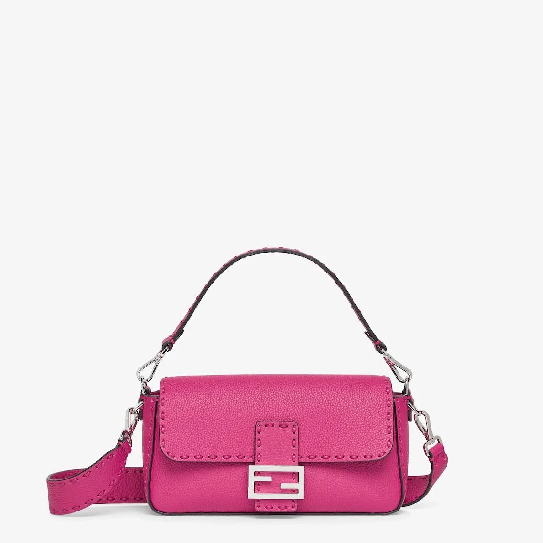 펜디 미니 바게트 FF 모티프 레더백 핑크