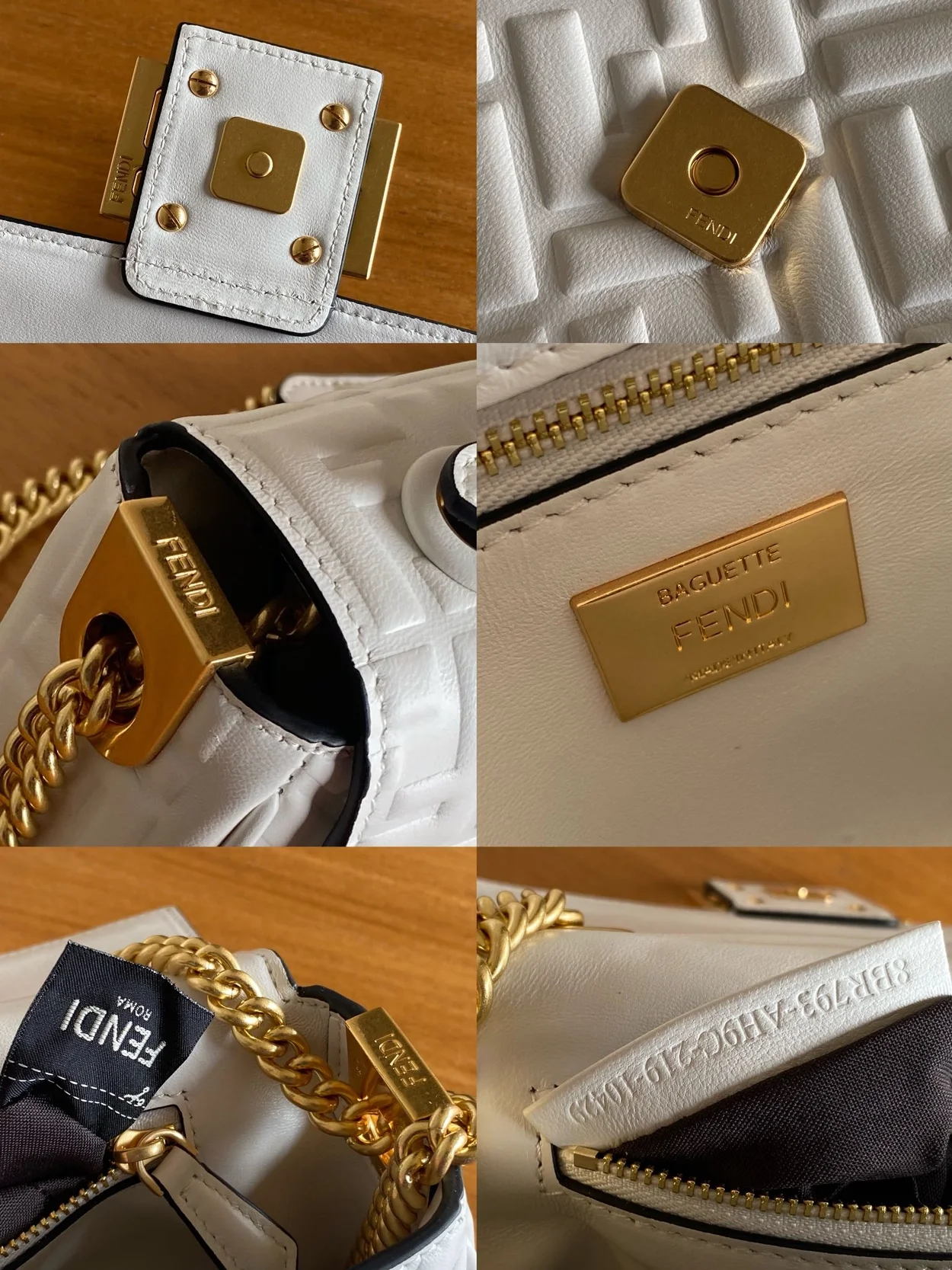 펜디 바게트 미디엄 체인 백 화이트