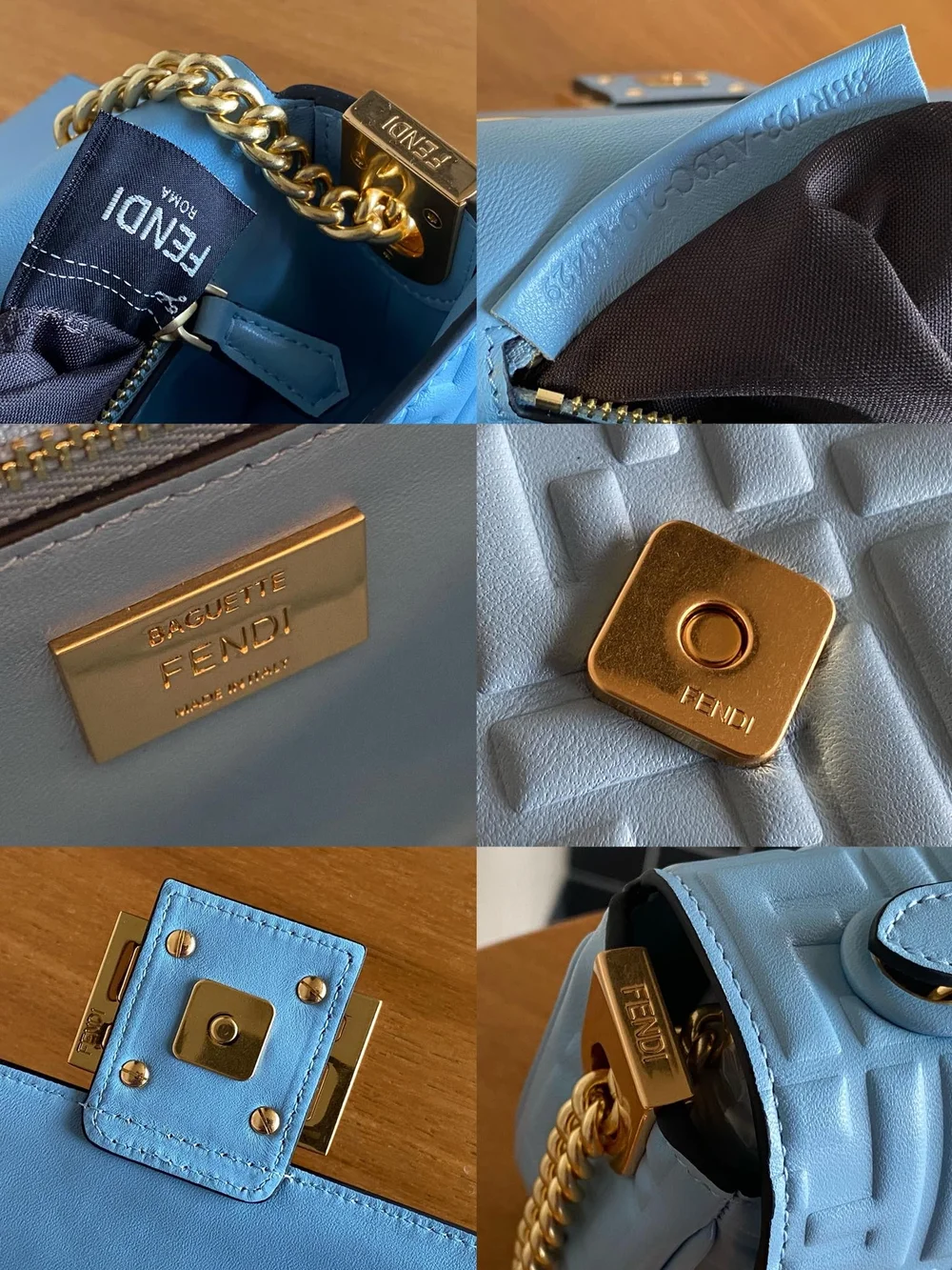 펜디 바게트 미디엄 체인 백 블루