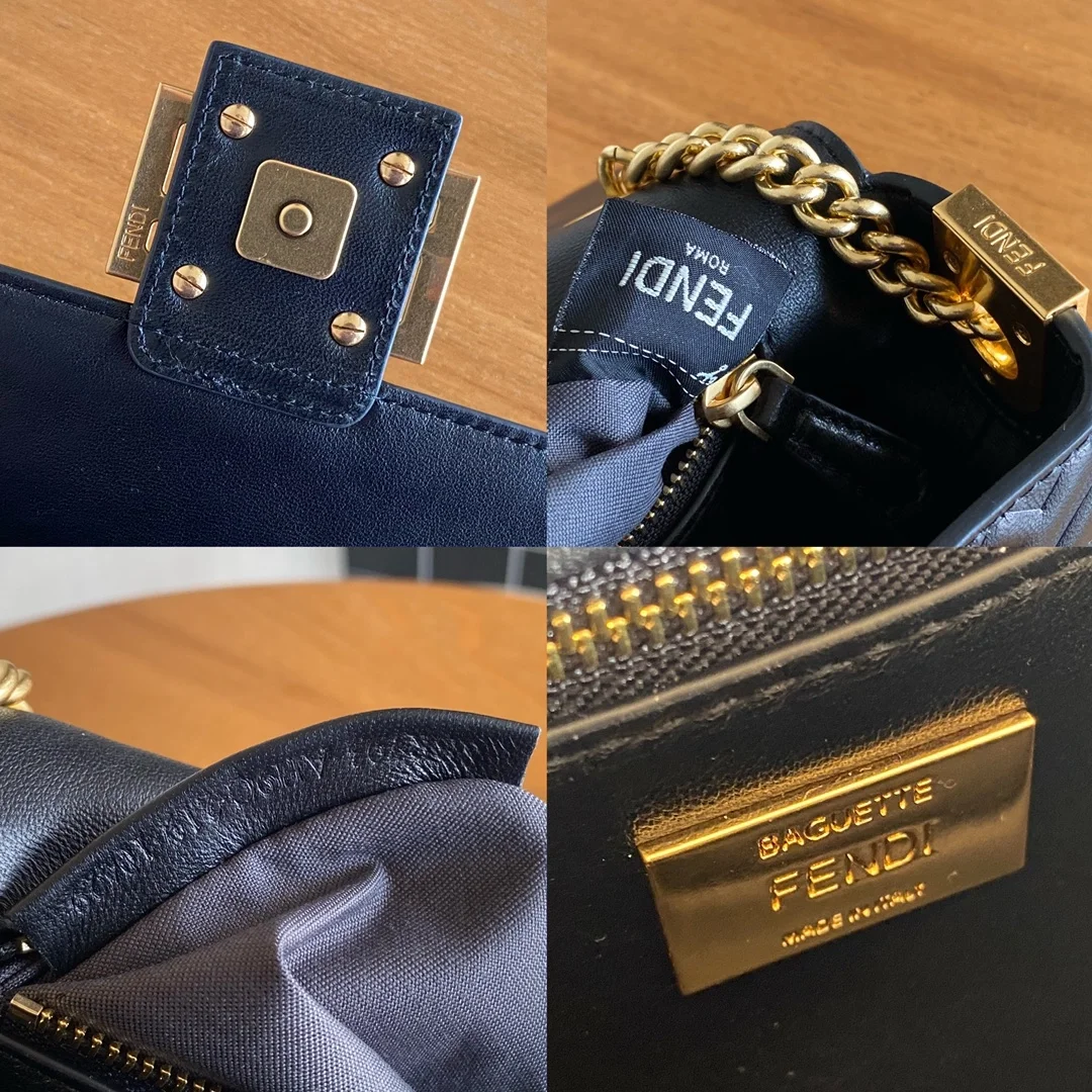 펜디 바게트 미디엄 체인 백 블랙