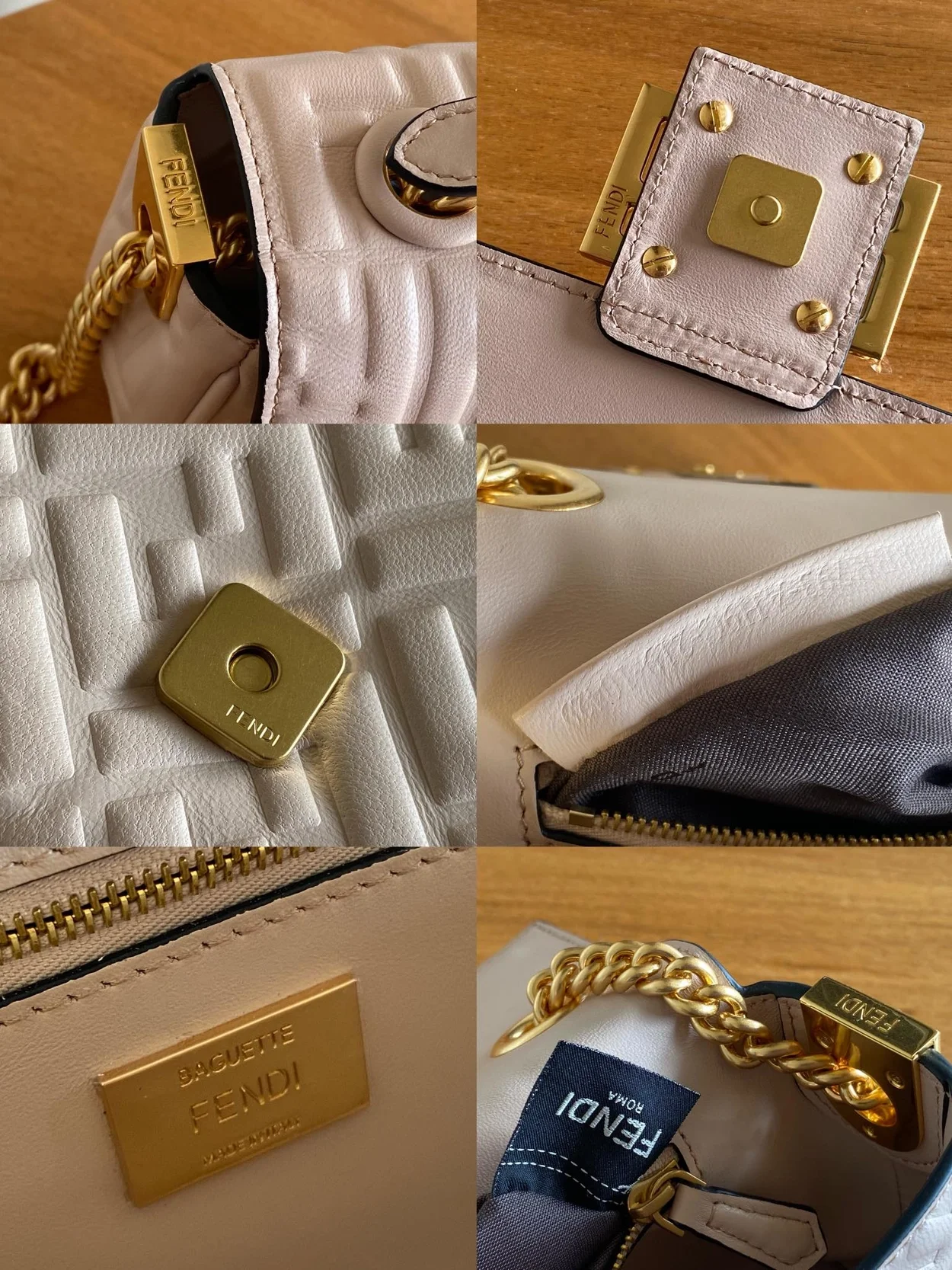 펜디 바게트 미디엄 체인 백 베이지