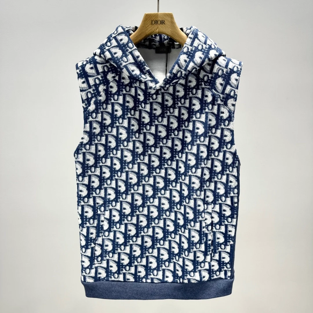 디올 오블리크 민소매 후드 스웨트셔츠 블루