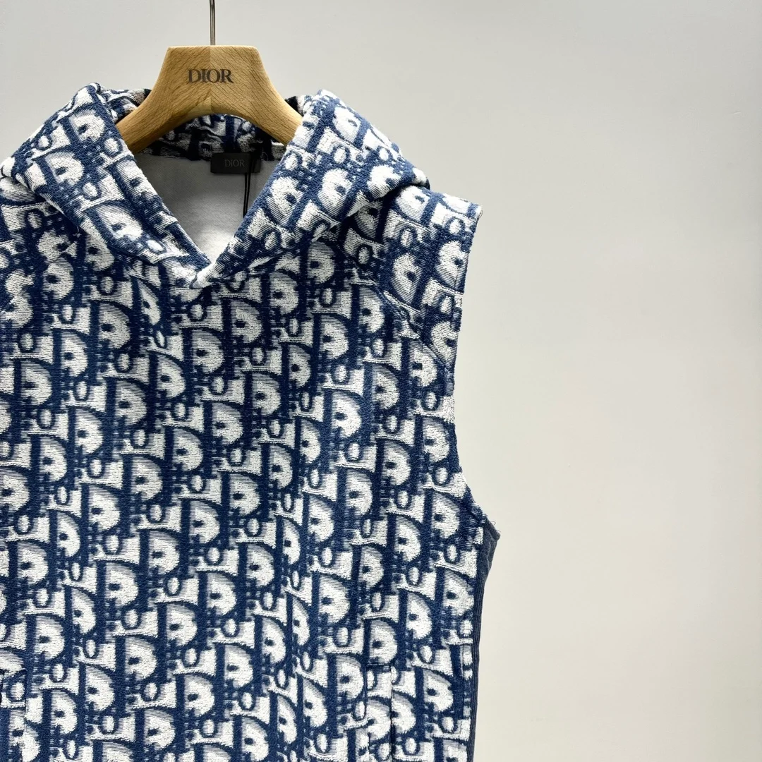 디올 오블리크 민소매 후드 스웨트셔츠 블루