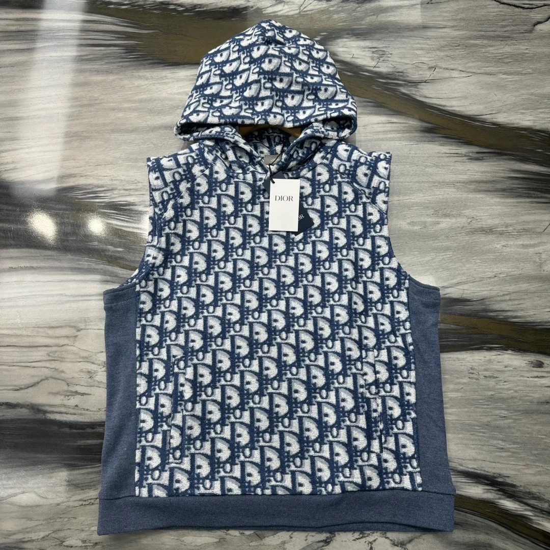 디올 오블리크 민소매 후드 스웨트셔츠 블루