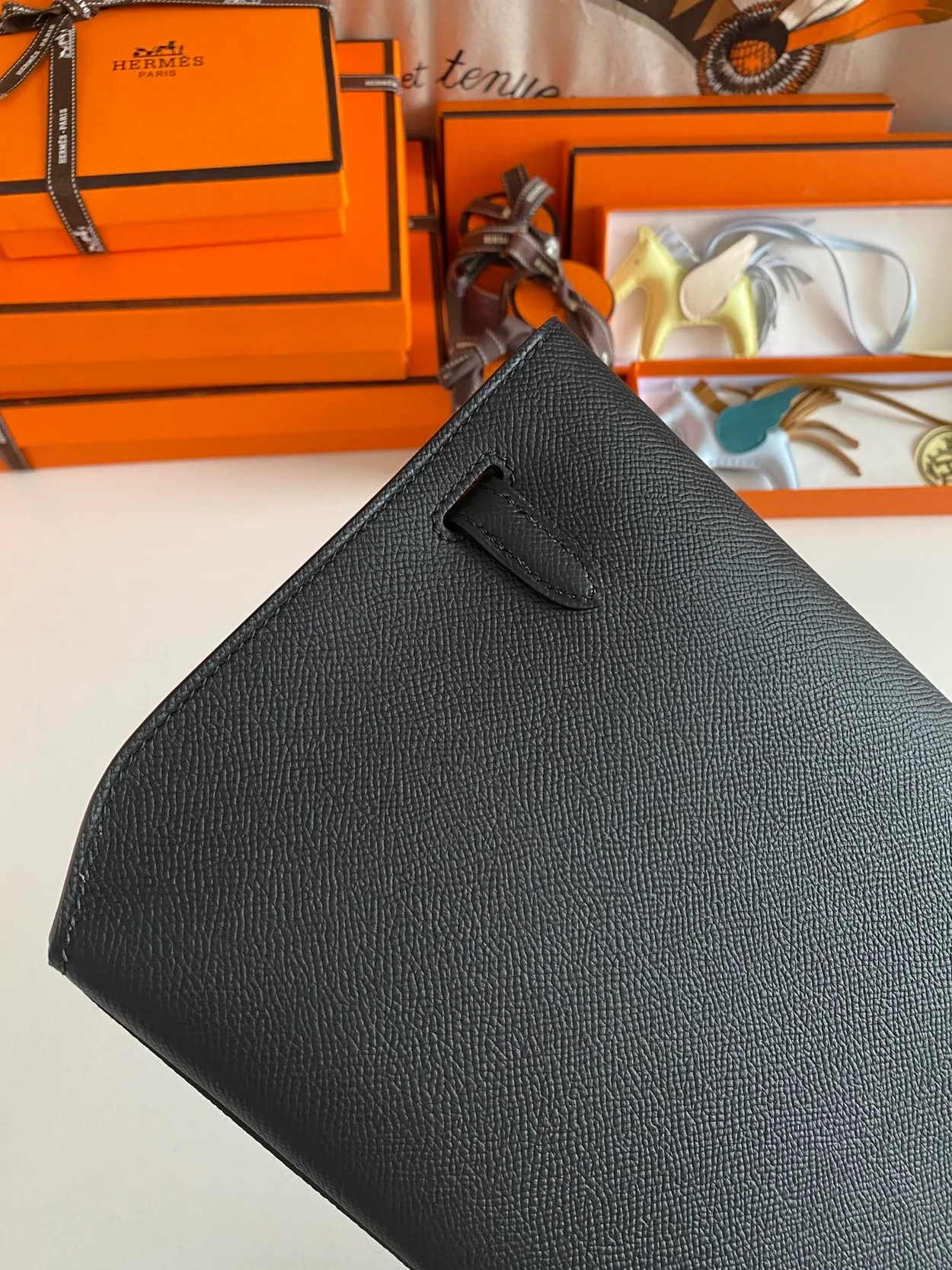 에르메스 블랙 앱송 은장 켈리 데페슈 25 클러치