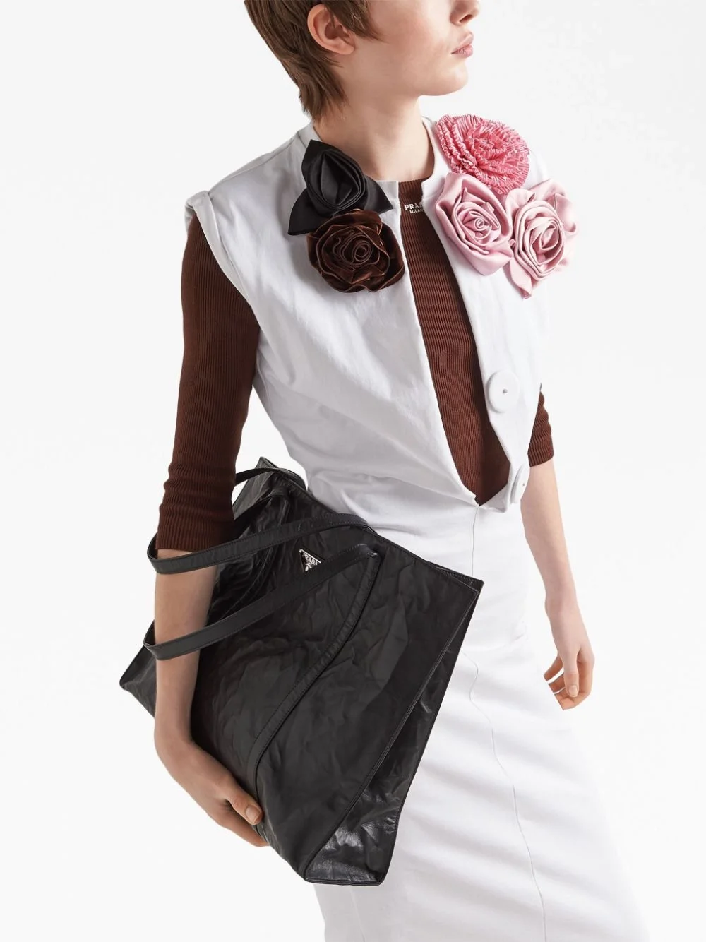 프라다 라지 엔틱 나파 토트백 블랙