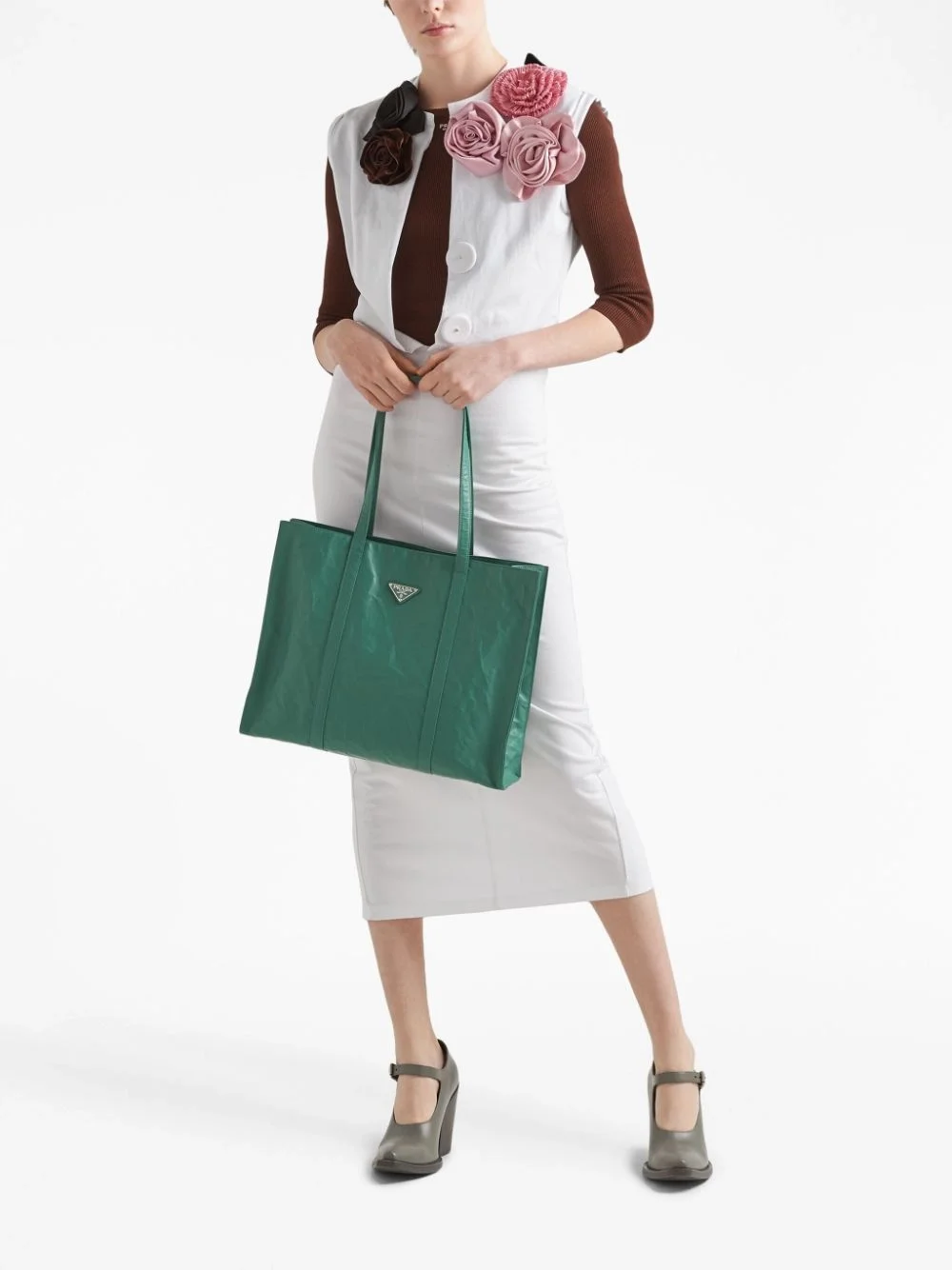 프라다 라지 엔틱 나파 토트백 그린