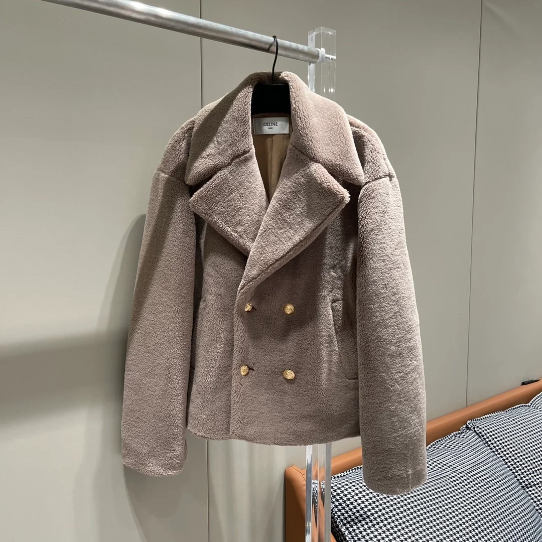 셀린느 퍼 이펙트 실크 울 크롭 피코트