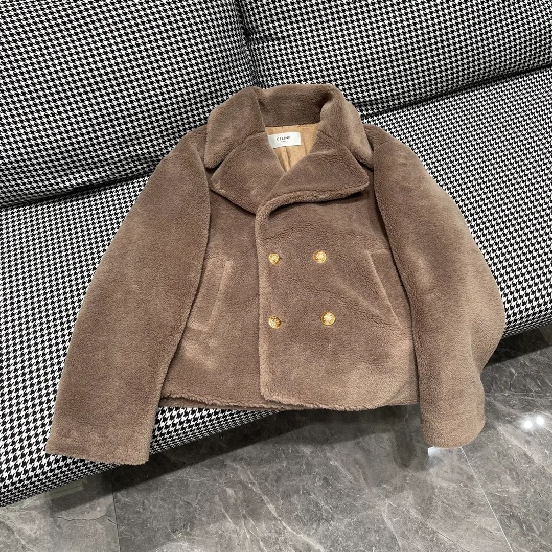 셀린느 퍼 이펙트 실크 울 크롭 피코트