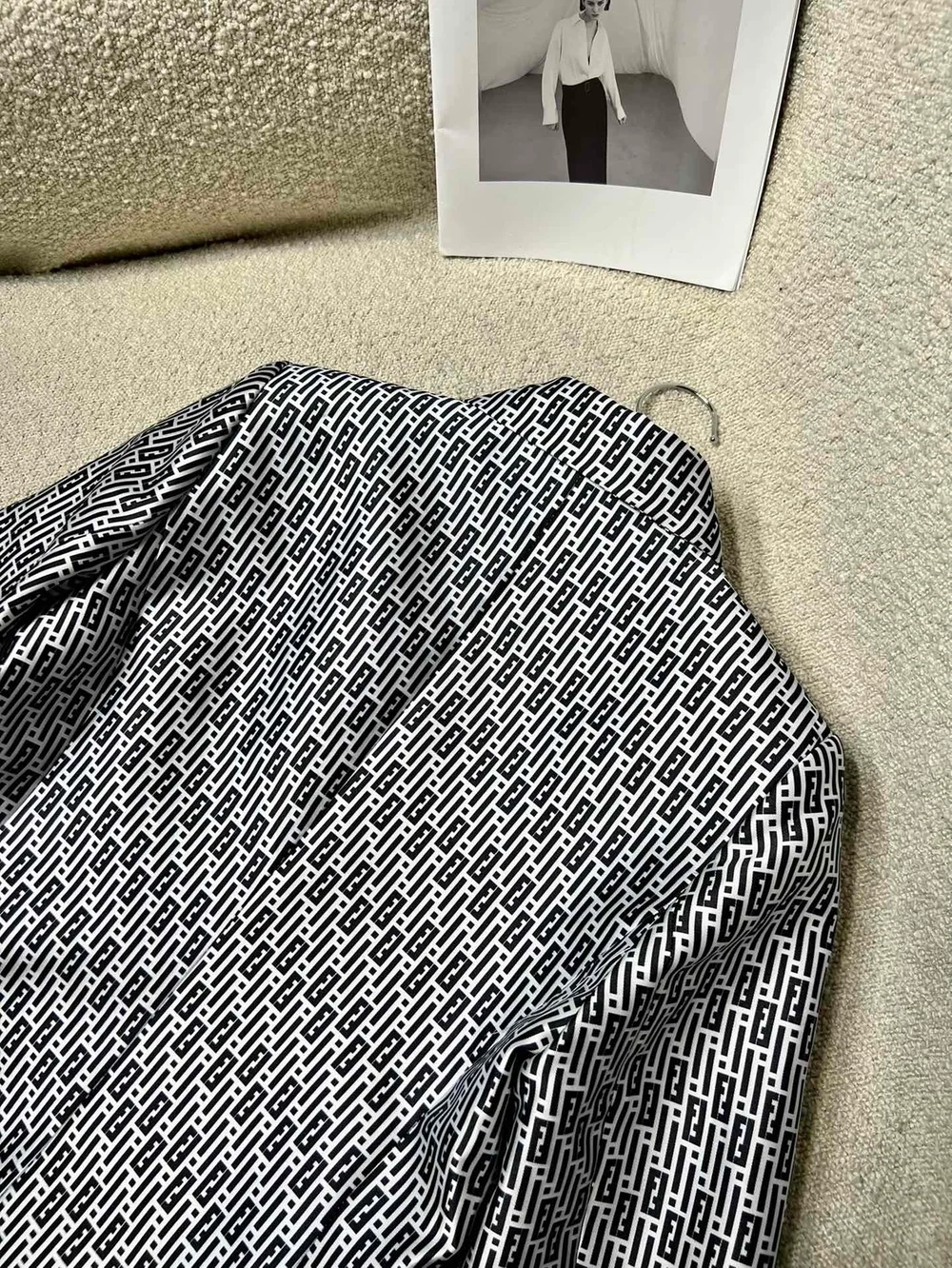 펜디 프린트 울 실크 코트