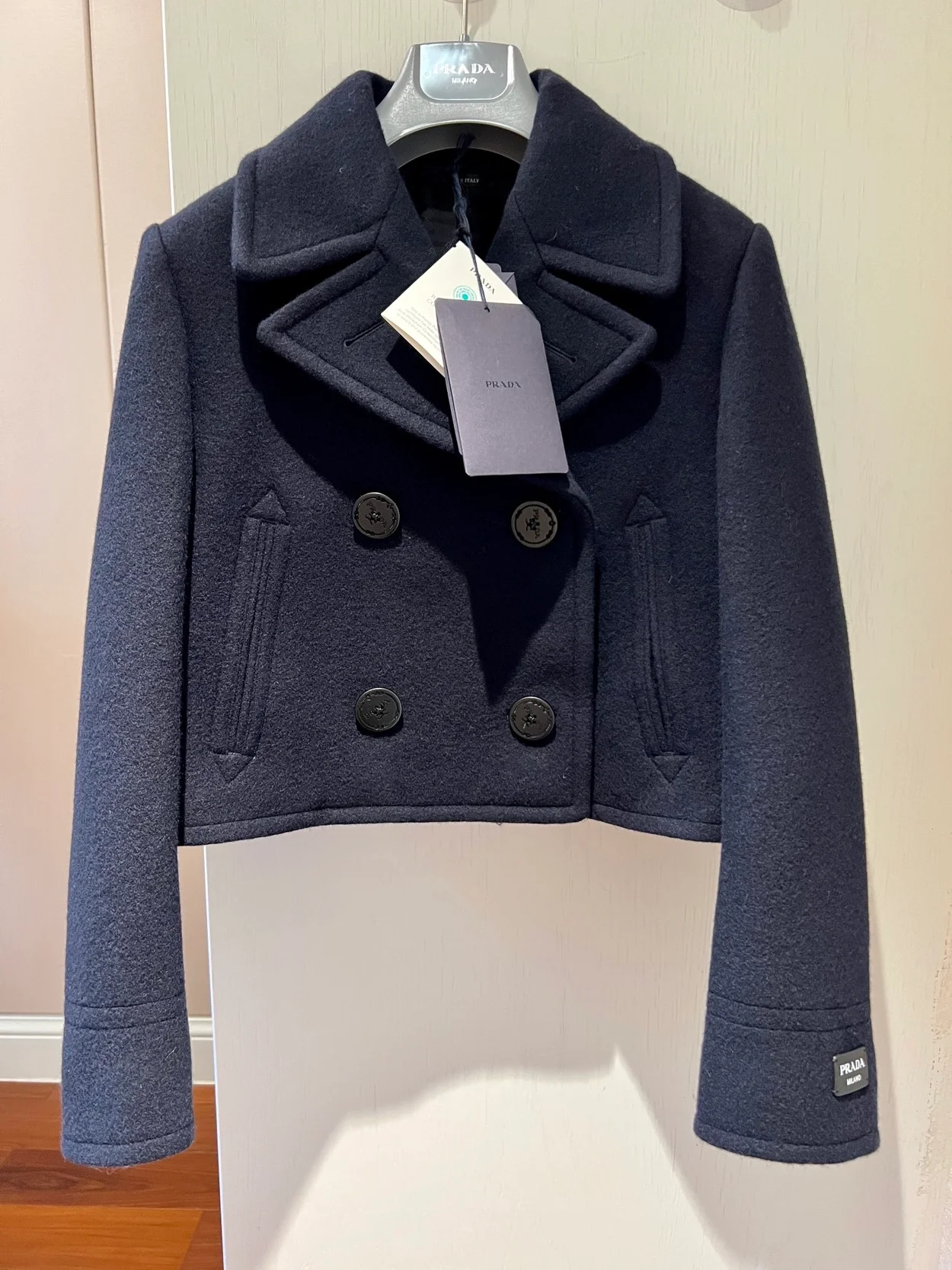 프라다 더블브레스트 패브릭 피코트