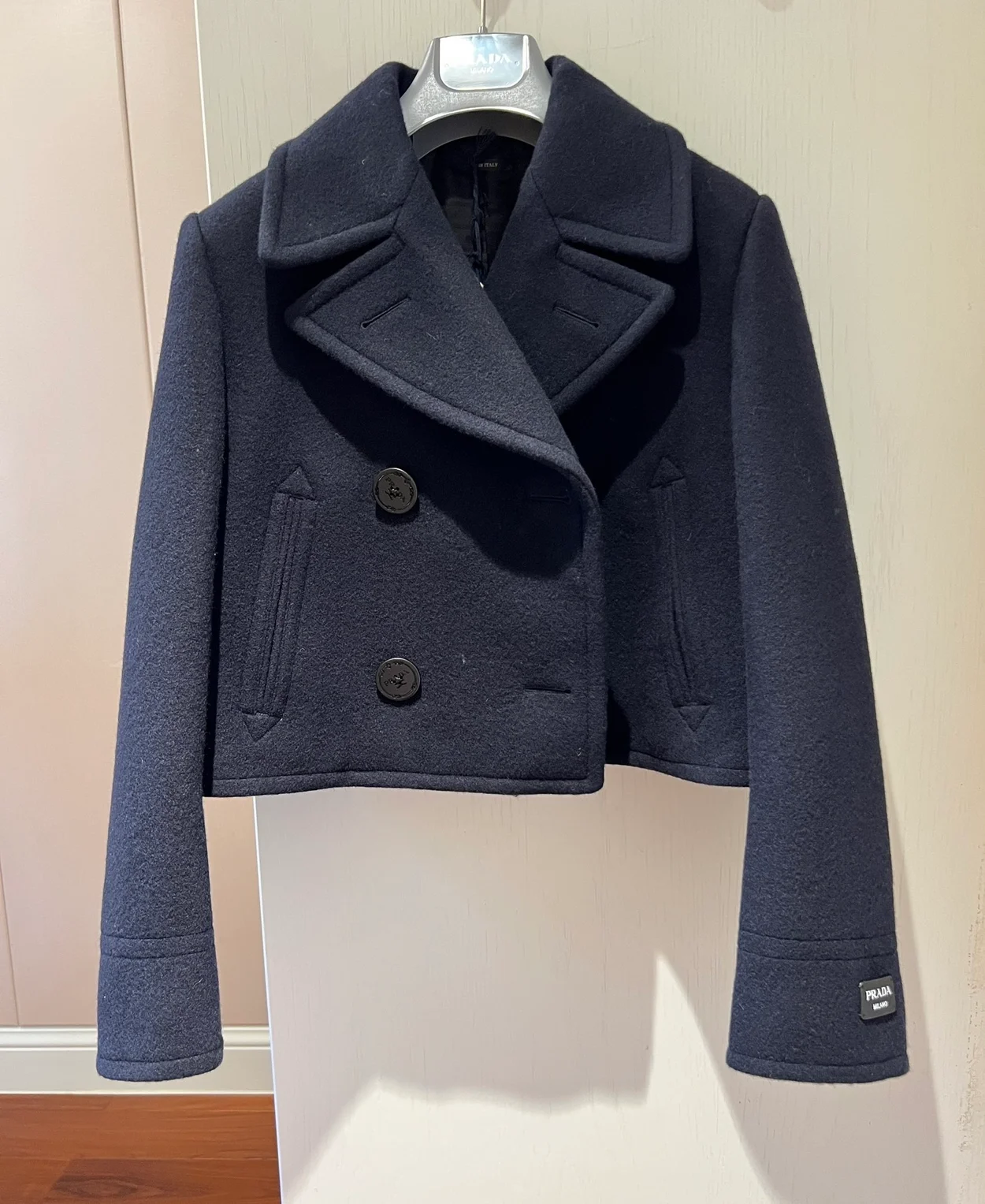 프라다 더블브레스트 패브릭 피코트