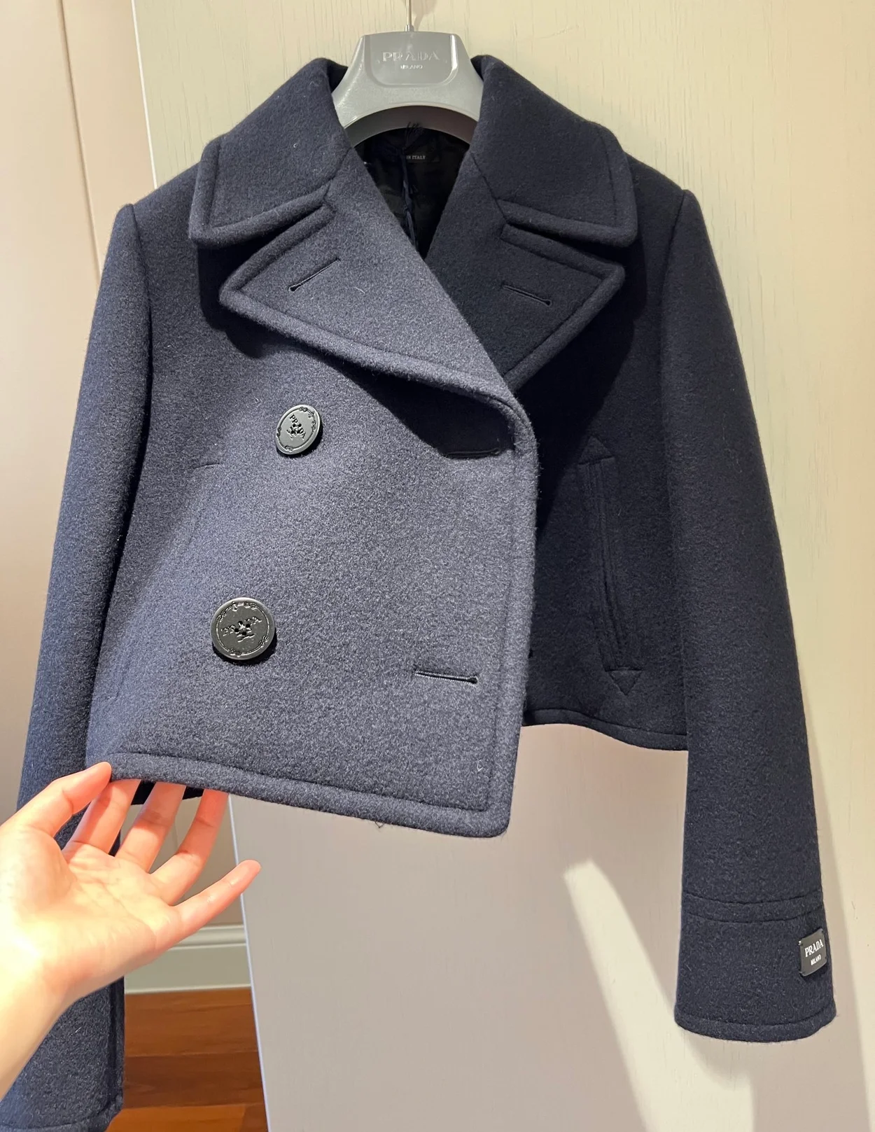 프라다 더블브레스트 패브릭 피코트