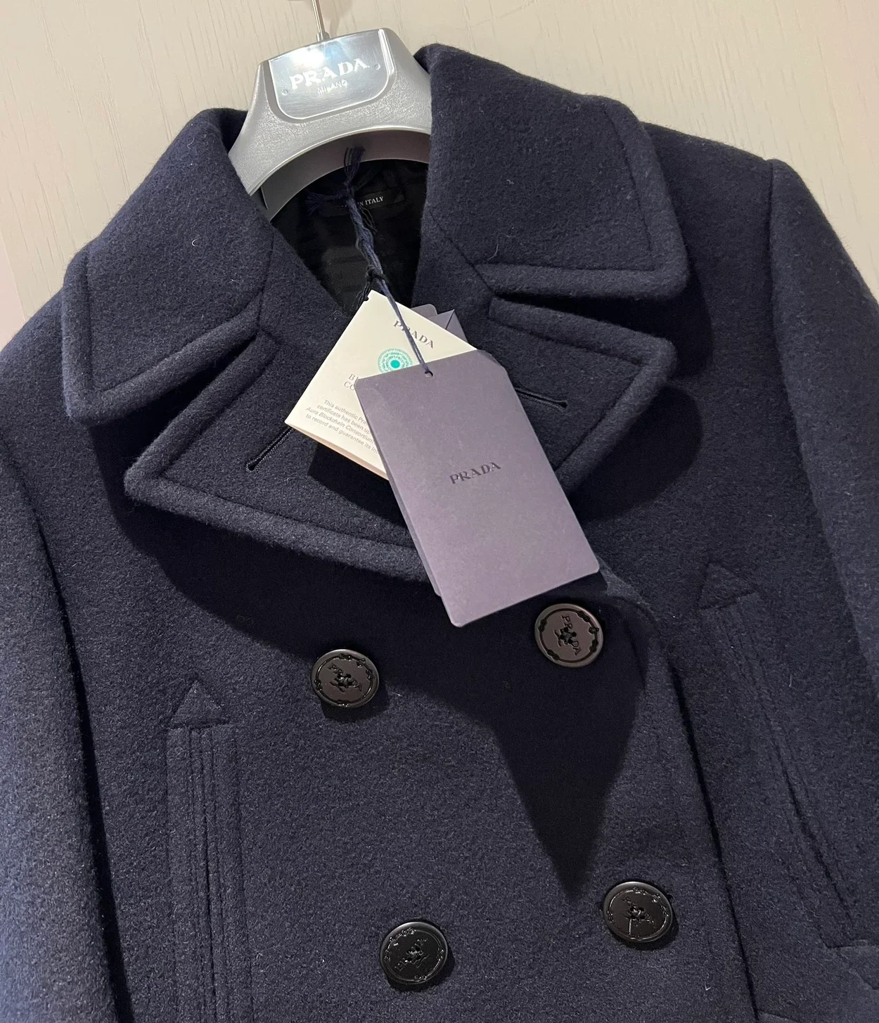 프라다 더블브레스트 패브릭 피코트