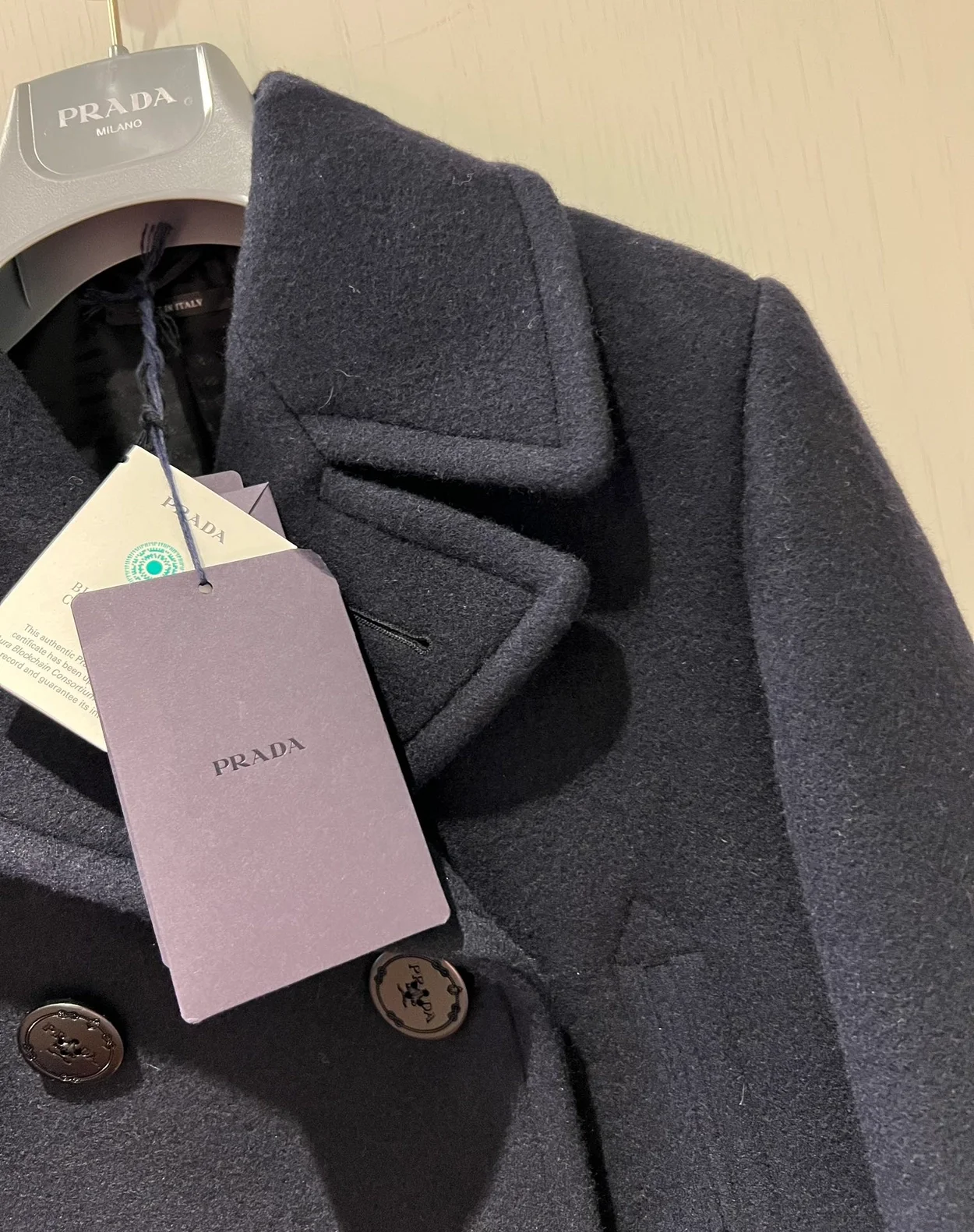 프라다 더블브레스트 패브릭 피코트