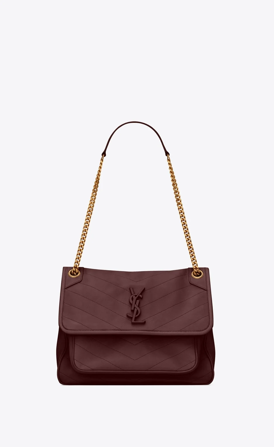 생로랑 니키 스웨이드 미디움 체인백 와인