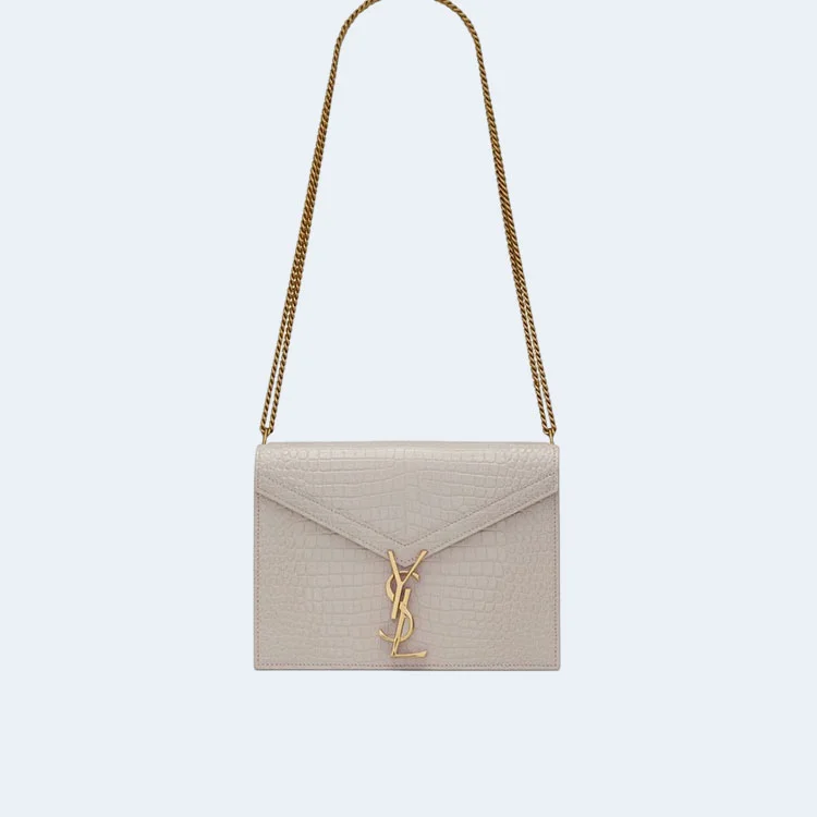 생로랑 크로커다일 카산드라 클래스프 백 화이트