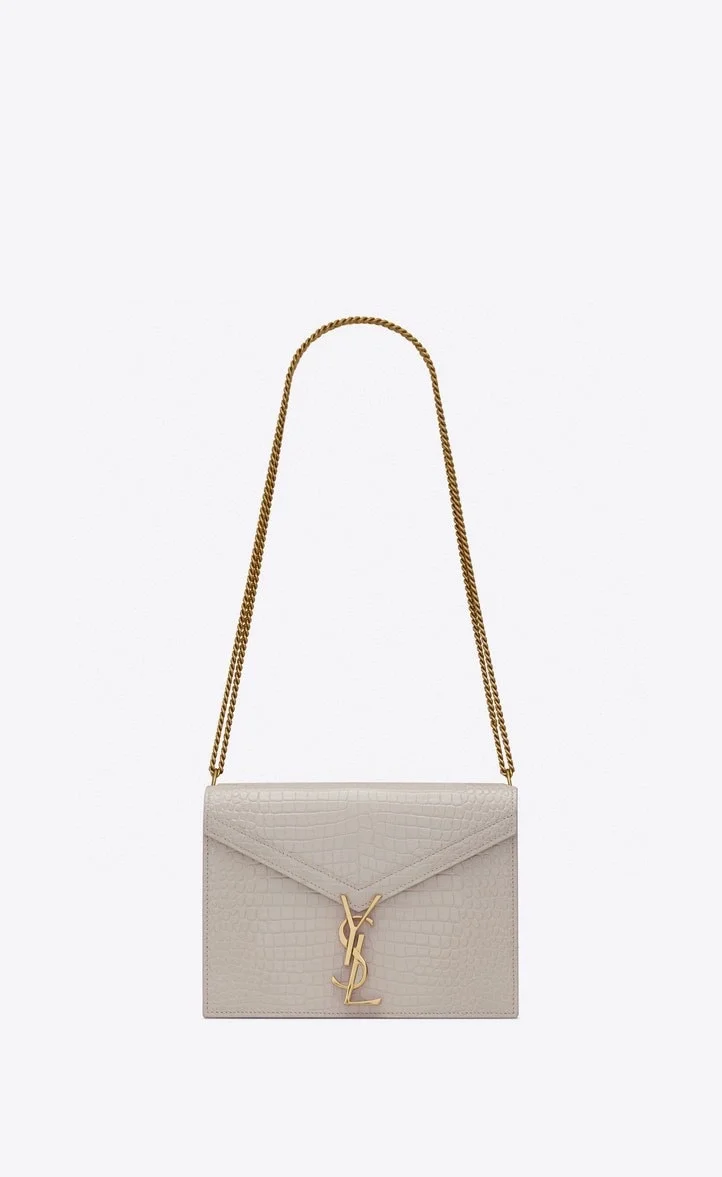 생로랑 크로커다일 카산드라 클래스프 백 화이트