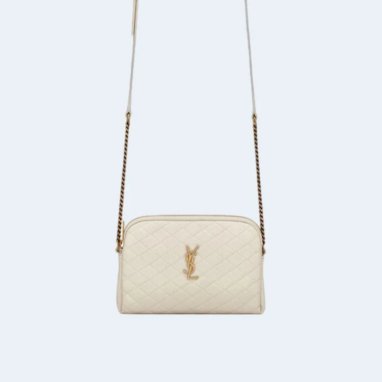 생로랑 퀄티드 GABY 지퍼 파우치 화이트