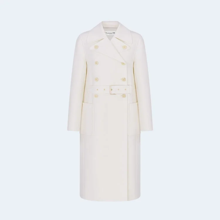 디올 울 캐시미어 벨트 화이트 코트