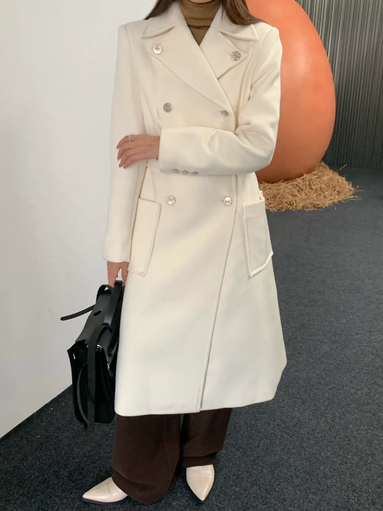 디올 울 캐시미어 벨트 화이트 코트