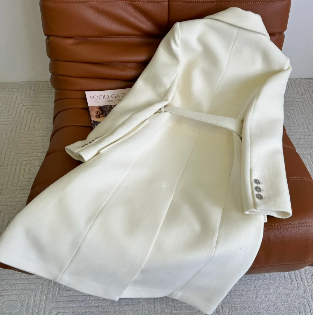 디올 울 캐시미어 벨트 화이트 코트