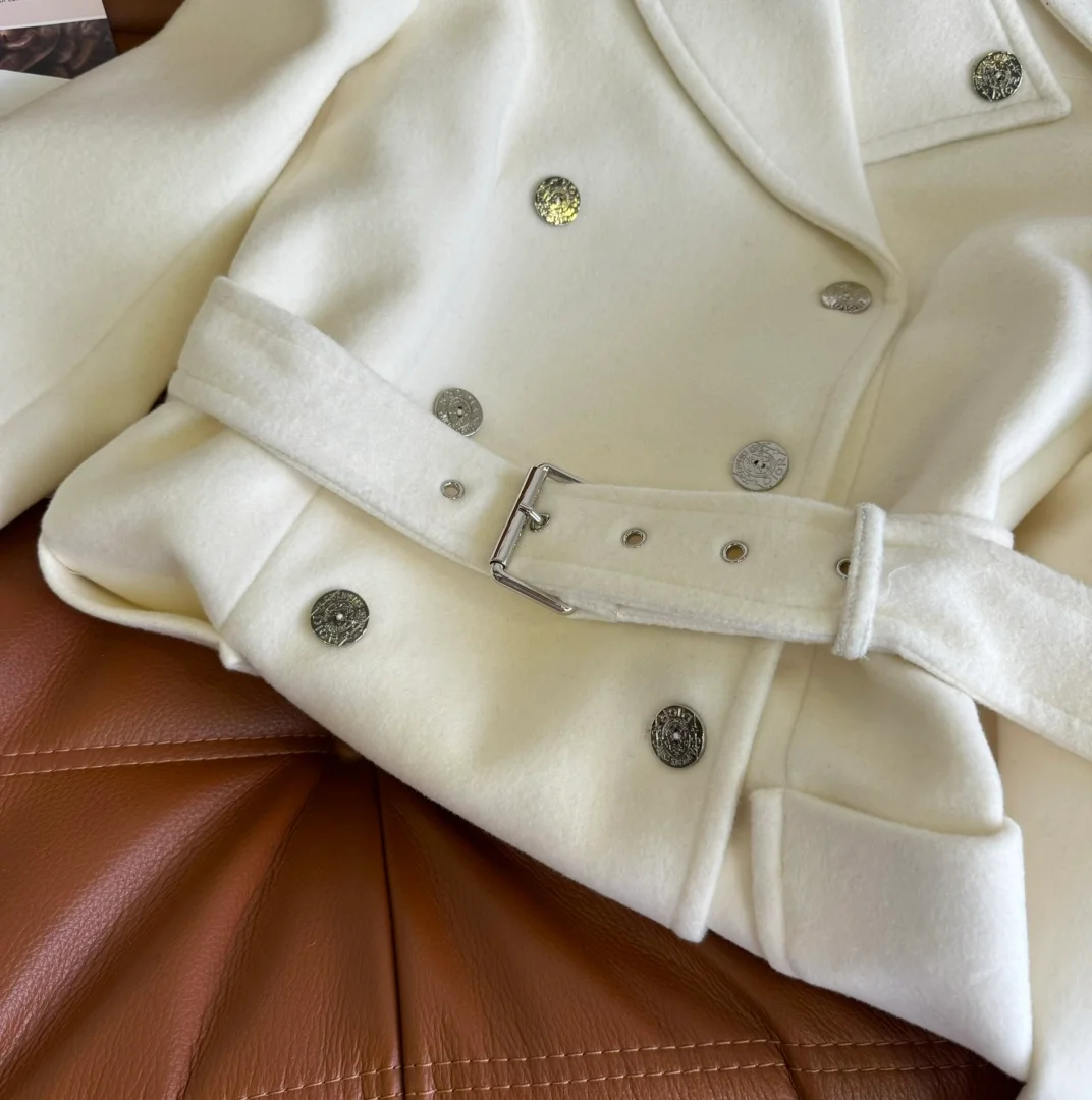 디올 울 캐시미어 벨트 화이트 코트