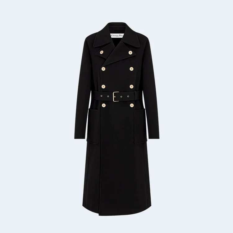 디올 울 캐시미어 벨트 블랙 코트