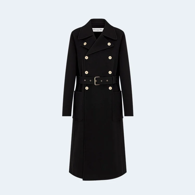 디올 울 캐시미어 벨트 블랙 코트