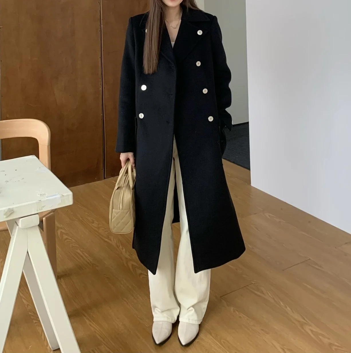 디올 울 캐시미어 벨트 블랙 코트