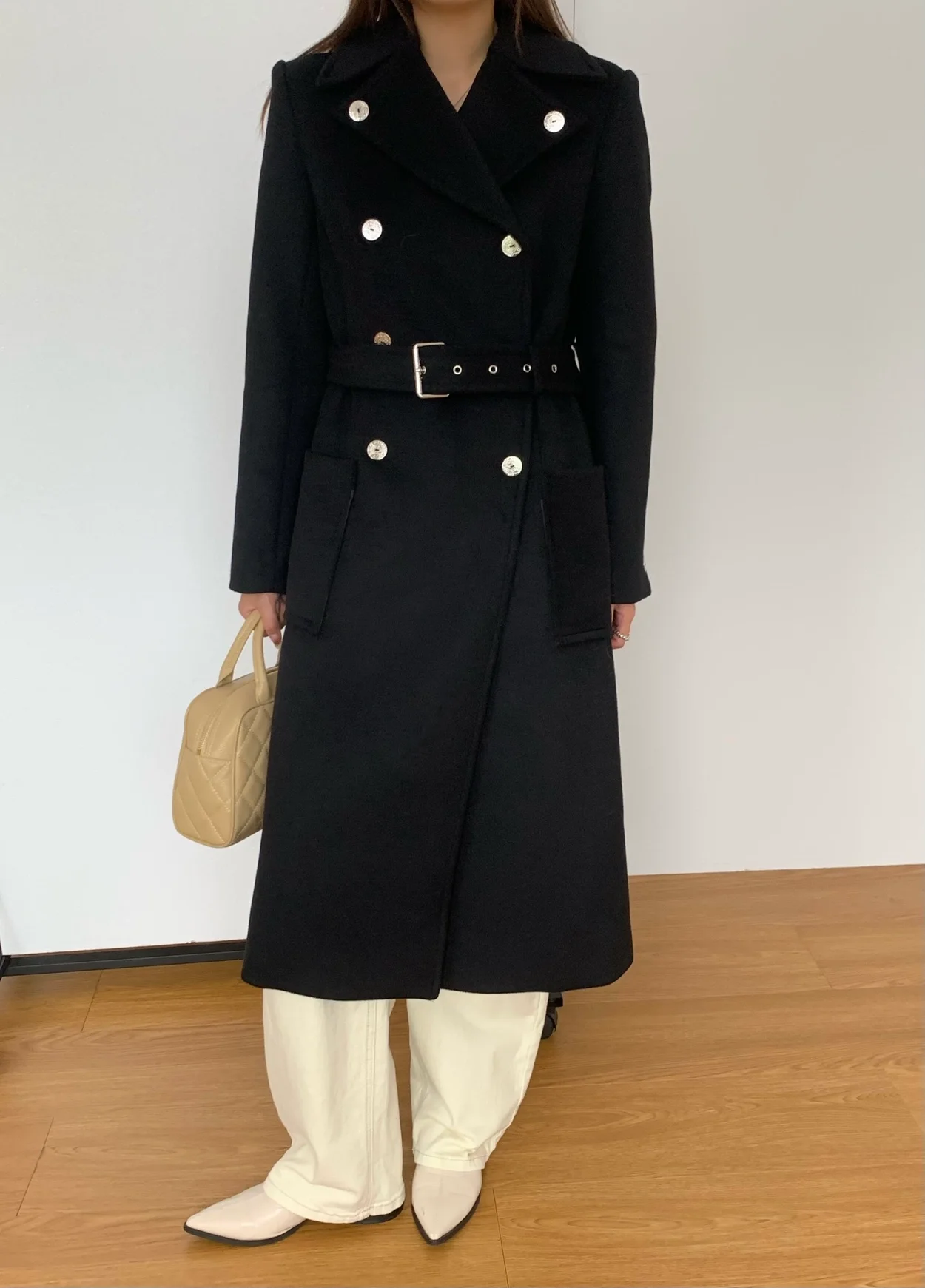 디올 울 캐시미어 벨트 블랙 코트