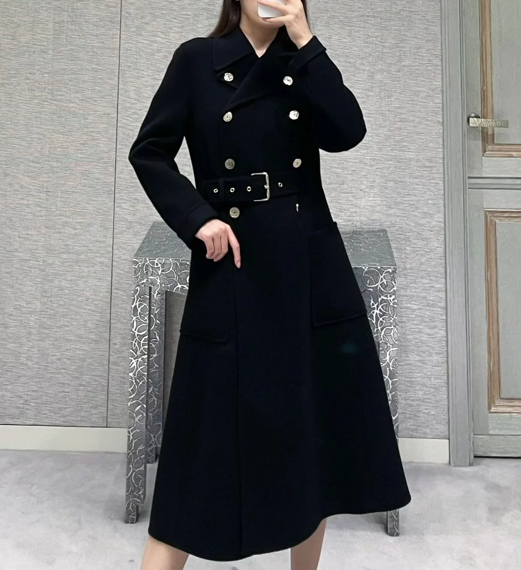 디올 울 캐시미어 벨트 블랙 코트