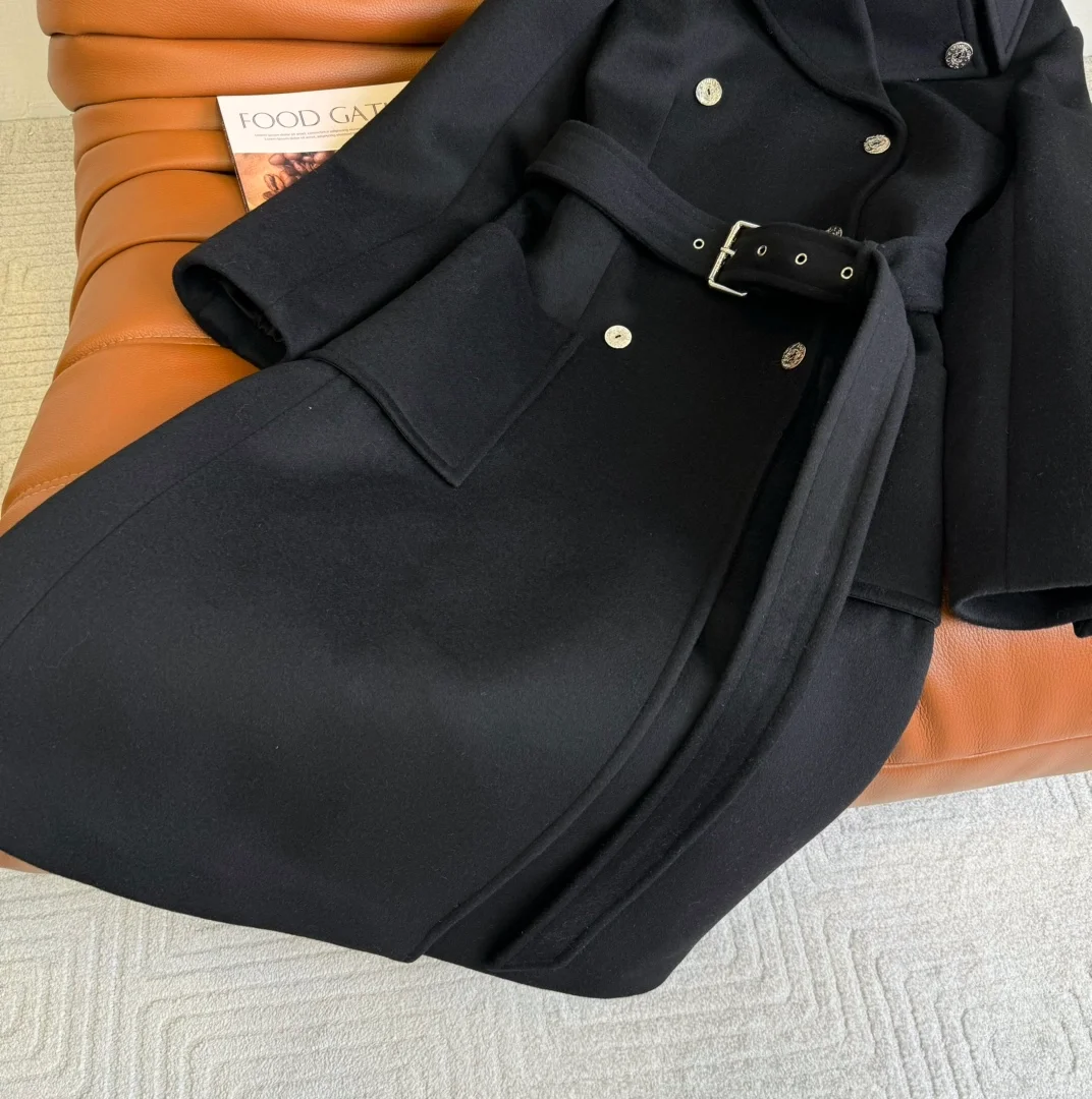 디올 울 캐시미어 벨트 블랙 코트