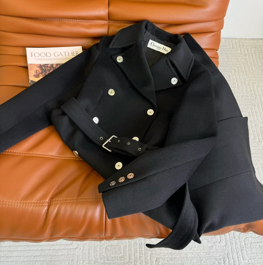 디올 울 캐시미어 벨트 블랙 코트
