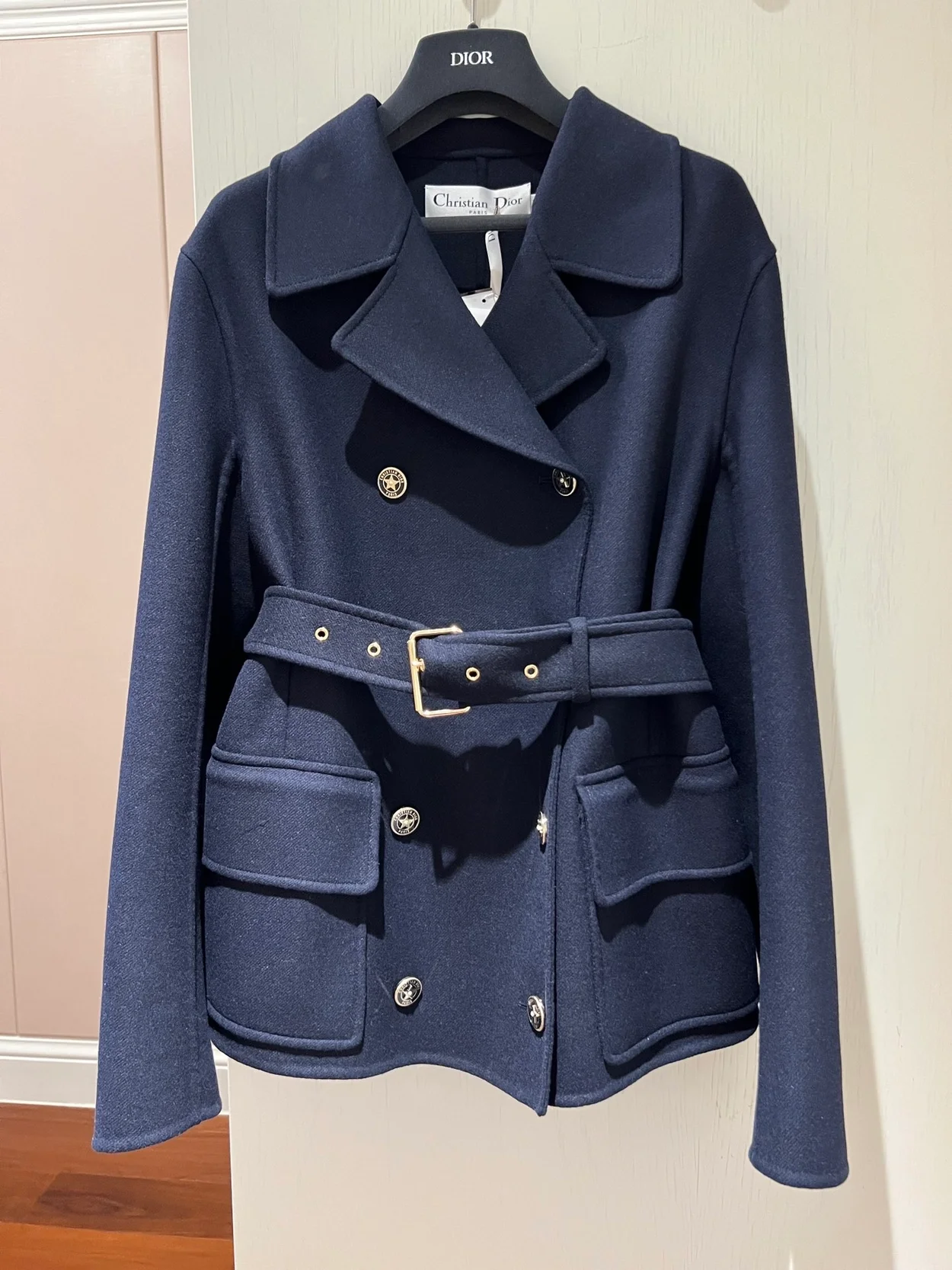 디올 벨트 크롭 울 블렌드 코트