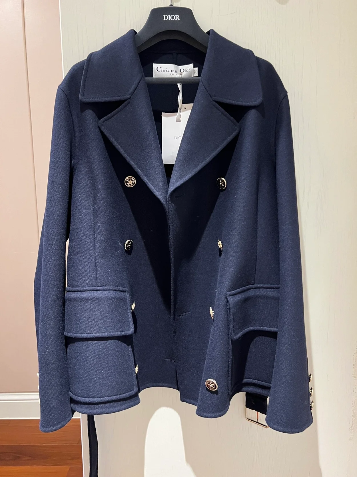 디올 벨트 크롭 울 블렌드 코트