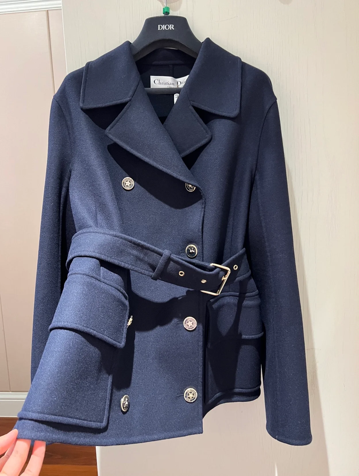 디올 벨트 크롭 울 블렌드 코트