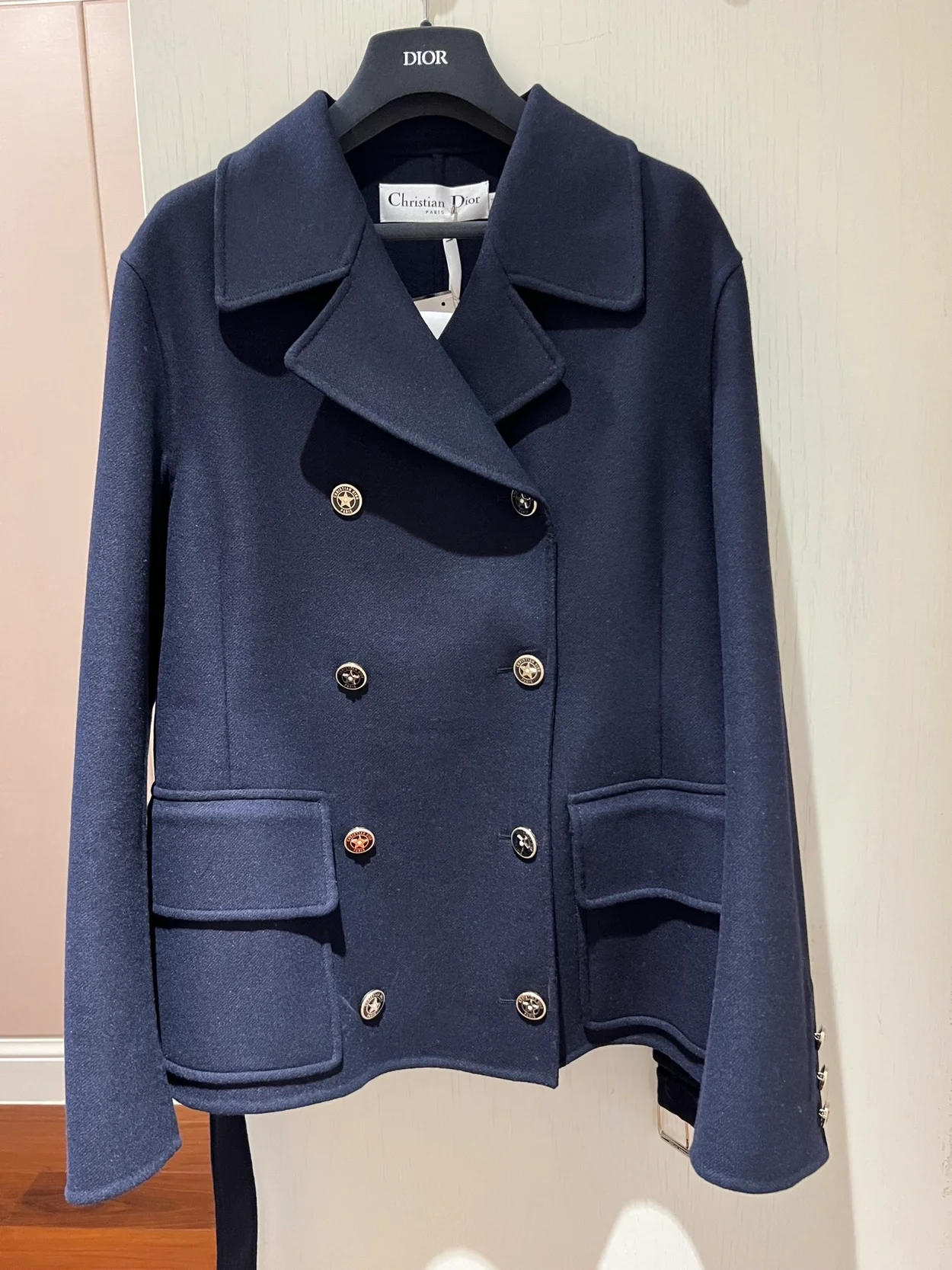 디올 벨트 크롭 울 블렌드 코트