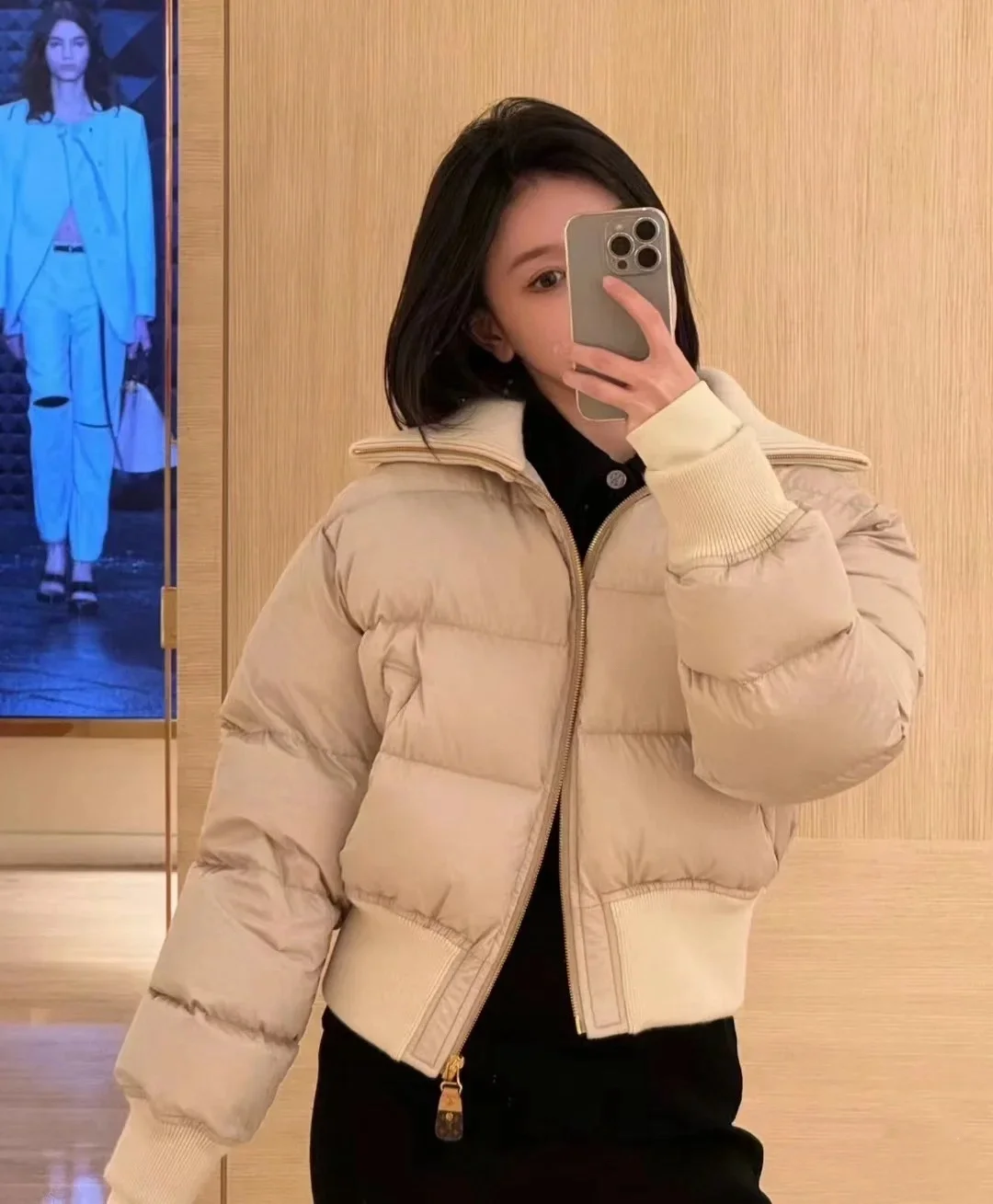 루이비통 크롭 모노그램 푸퍼 재킷